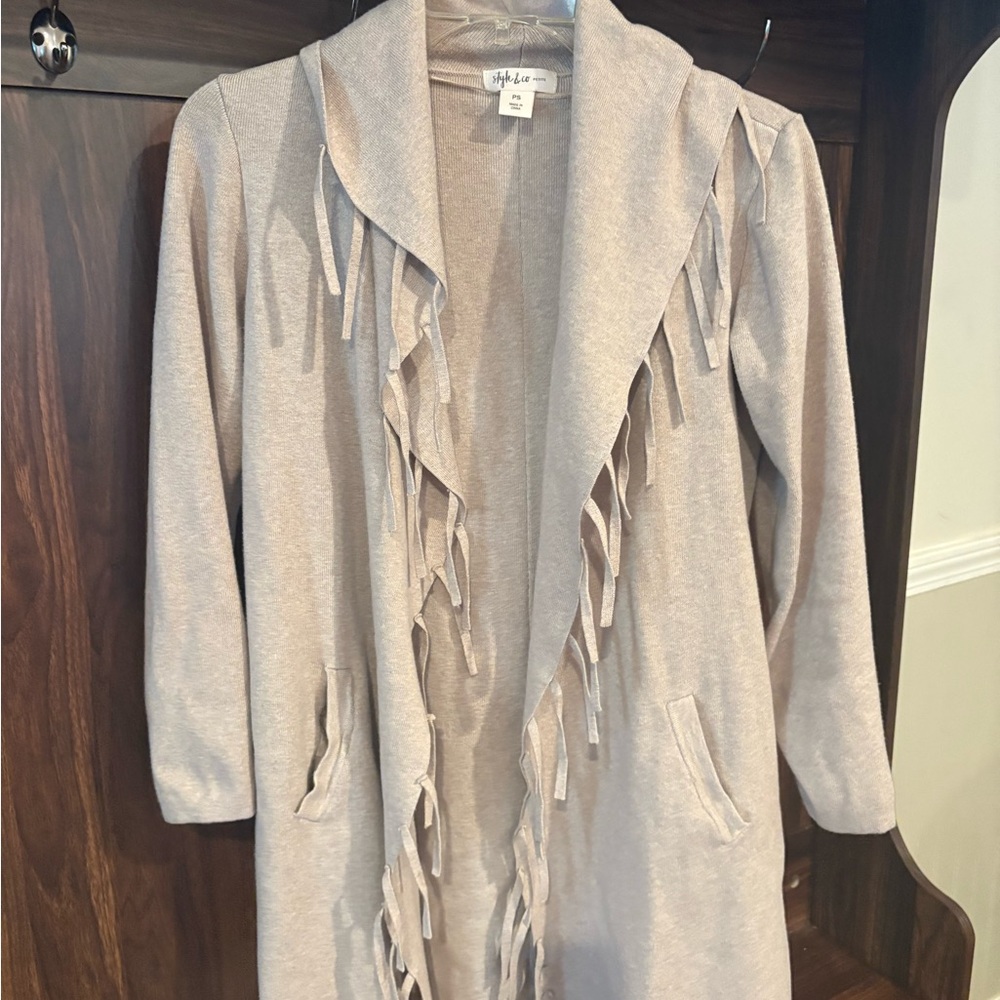 Style & Co. Beige Cardigan with Fringe